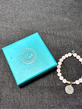 T. Jazelle Dazzling Rose Quartz Beaded Bracelet with Heart Charm